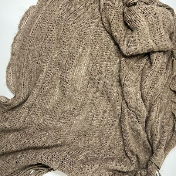 Womens Knitted Poncho Ruffle Brown Bohemian Style One Size - Picture 7 of 10
